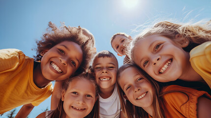 Group of diverse cheerful fun happy multiethnic children. Generative AI