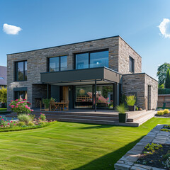 Modern House with Stone and Glass