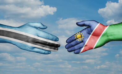 Namibia and Botswana country handshaking with flags, consensus concept international co-operation illustration