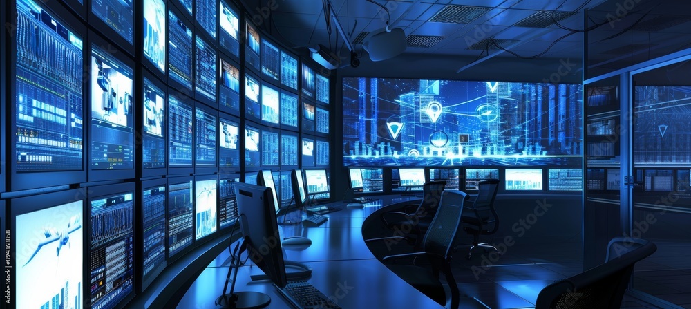 Poster secure it server room with high-tech surveillance cameras for enhanced data protection and monitorin