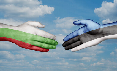 Estonia and Bulgaria country handshaking with flags, consensus concept international co-operation illustration