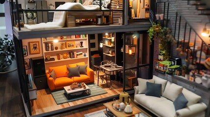 Miniature dollhouse fully furnished with tiny furniture
