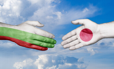 Japan and Bulgaria country handshaking with flags, consensus concept international co-operation illustration