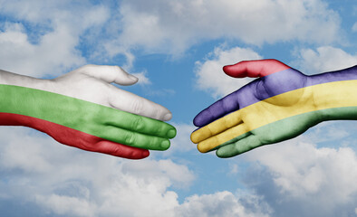 Mauritius and Bulgaria country handshaking with flags, consensus concept international co-operation illustration