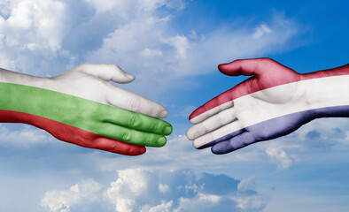 Netherlands and Bulgaria country handshaking with flags, consensus concept international co-operation illustration