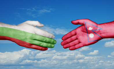 Nepal and Bulgaria country handshaking with flags, consensus concept international co-operation illustration