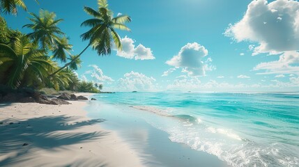 Pristine Tropical Beach With Palm Trees and Clear Water on a Sunny Day