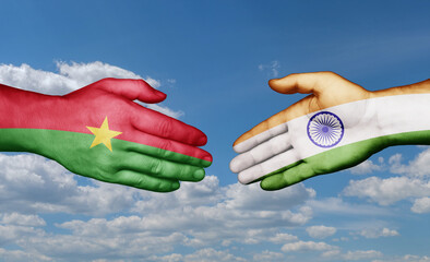 India and Burkina Faso country handshaking with flags, consensus concept international co-operation illustration