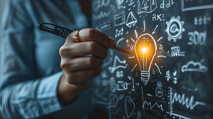 Hand drawing business strategy concepts copy space. Generative AI 