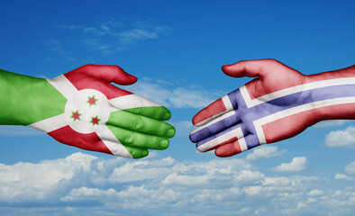 Norway and Burundi country handshaking with flags, consensus concept international co-operation illustration