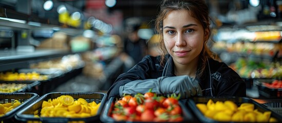 Obraz premium Young Woman Working at a Produce Stand