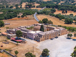 Greece - The amazing Sacred Monastery of Arkadi Rethymno Crete photographet from the air in sunny summer time