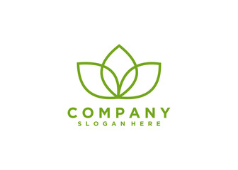 Green leaf line logo design vector