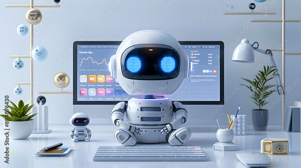 Poster ai chatbots working and chatting in computer