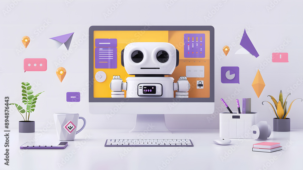 Poster ai chatbots working and chatting in computer