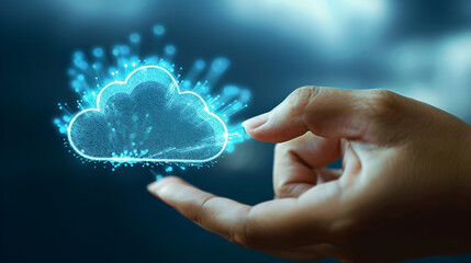 Hand pressing a cloud computing icon copy space. Generative  AI