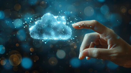 Hand pressing a cloud computing icon copy space. Generative  AI