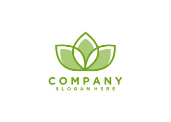 Green leaf line logo design vector