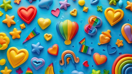 Fototapeta premium Colorful pride month background with rainbow hues and LGBTQ+ symbols, celebrating the community and love.