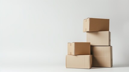 Obraz premium Stacked reusable parcel boxes, isolated against a white backdrop. 
