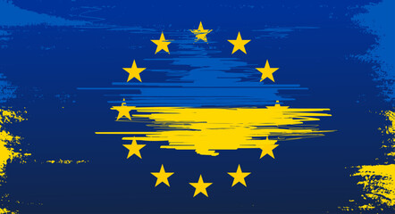 Ukraine UA and EU Europe Union flags papercut style background, banner, wallpaper for text. Cooperation, partnership membership patriotic template	