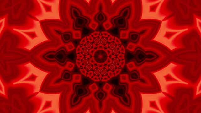 Red hot mandala sun star hypnotically drawing the viewer in with infrared heat ray flashing pulse beats, slow rhythmic vj loop and audio visual techno sensory overload music festival backdrop.