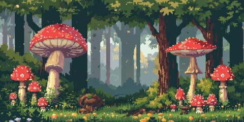 mushroom forest 2d pixel graphic