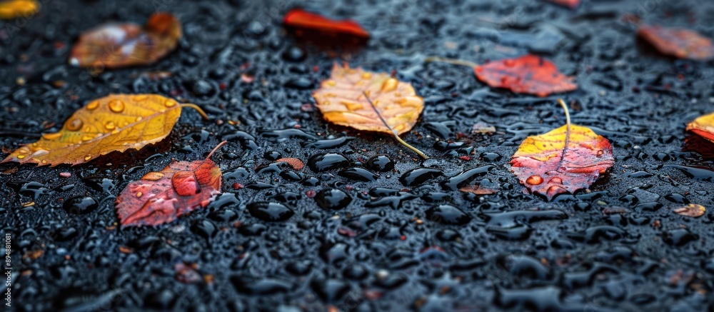 Wall mural Autumn Leaves on Wet Asphalt