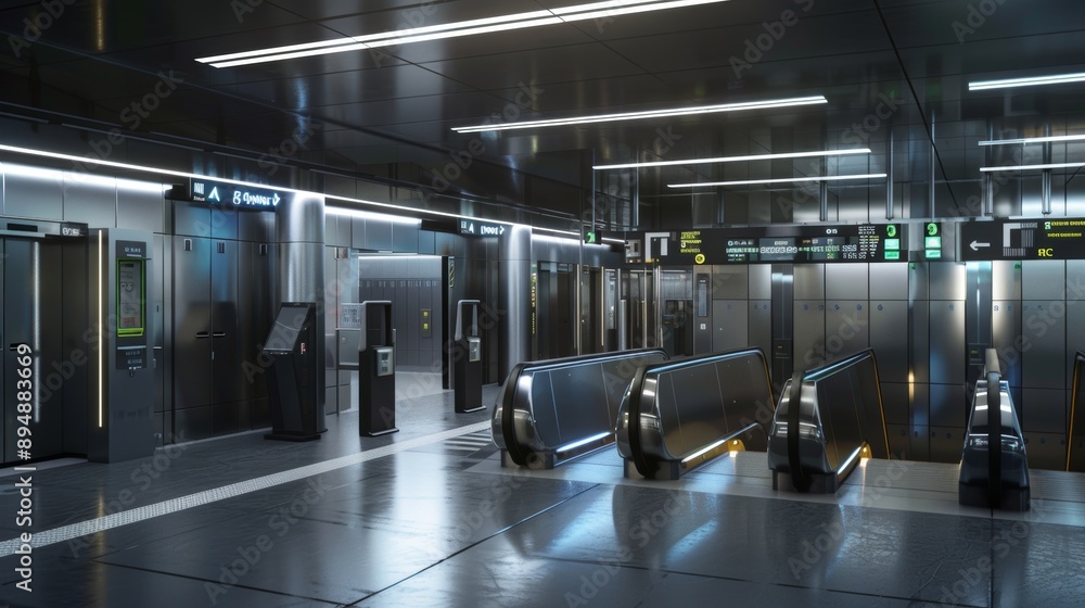 Aufkleber futuristic metro station with advanced security technology and automated gates for efficient travel