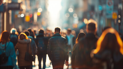 Anonymous Crowd of People Walking Along a City Street