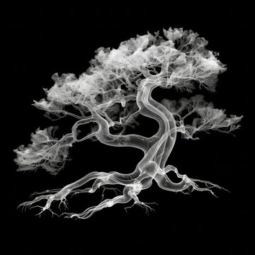 recommend clip art: Botanical Elegance: Intricate Bonsai Tree X-ray in Minimalistic Black and White Line Art Design