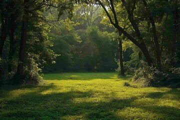 Sunlight Filtering Through a Lush Forest Clearing