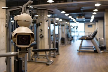 Modern Gym Interior with Surveillance Cameras for Enhanced Member Safety