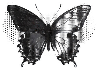 PNG Monochrome butterfly with halftone effect