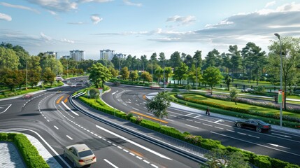 Obraz premium Generate a photo realistic image of urban smart infrastructure using technology to enhance efficiency and sustainability; ensure the image is of high resolution for clear and detailed quality, 