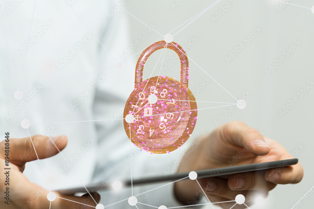 Aufkleber security shield concept, data protection. shield with dots and lines connectio