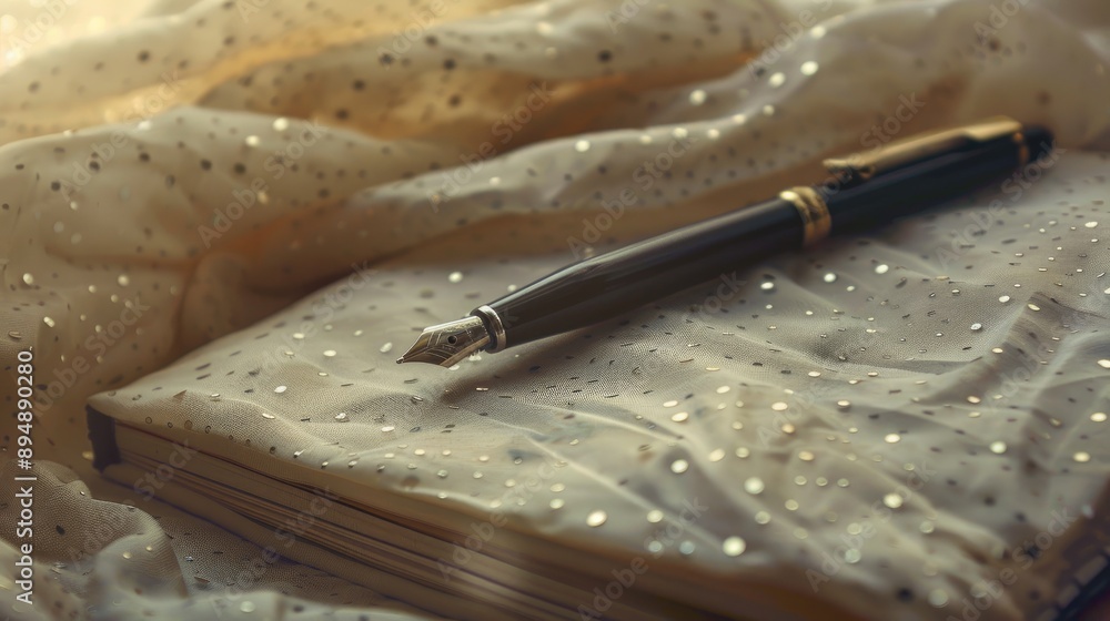Poster notebook with pen on silk creating a thoughtful blog ambiance