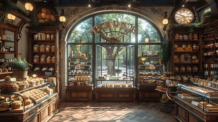 A detailed photo of a traditional bakery, 