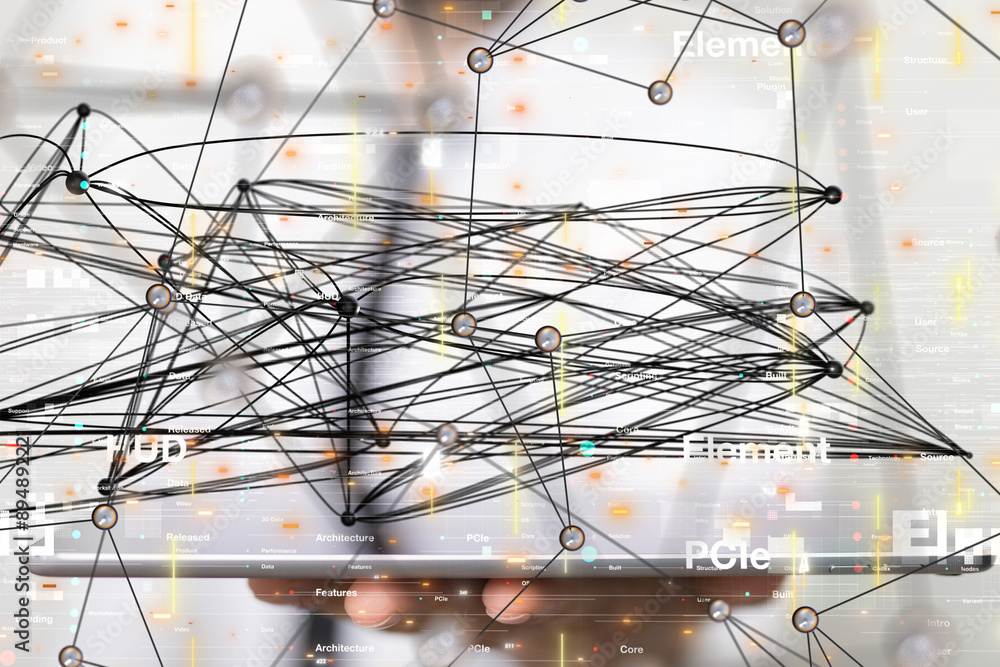 Fototapete global network. blockchain. 3d illustration. neural networks and artificial intelligence. abstract