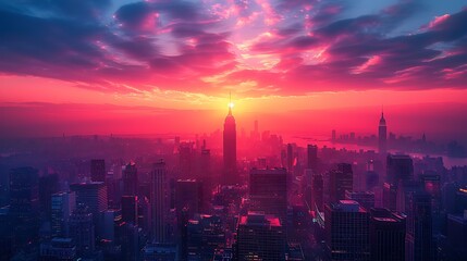 Fototapeta premium minimalist photo of a city skyline at sunrise, 