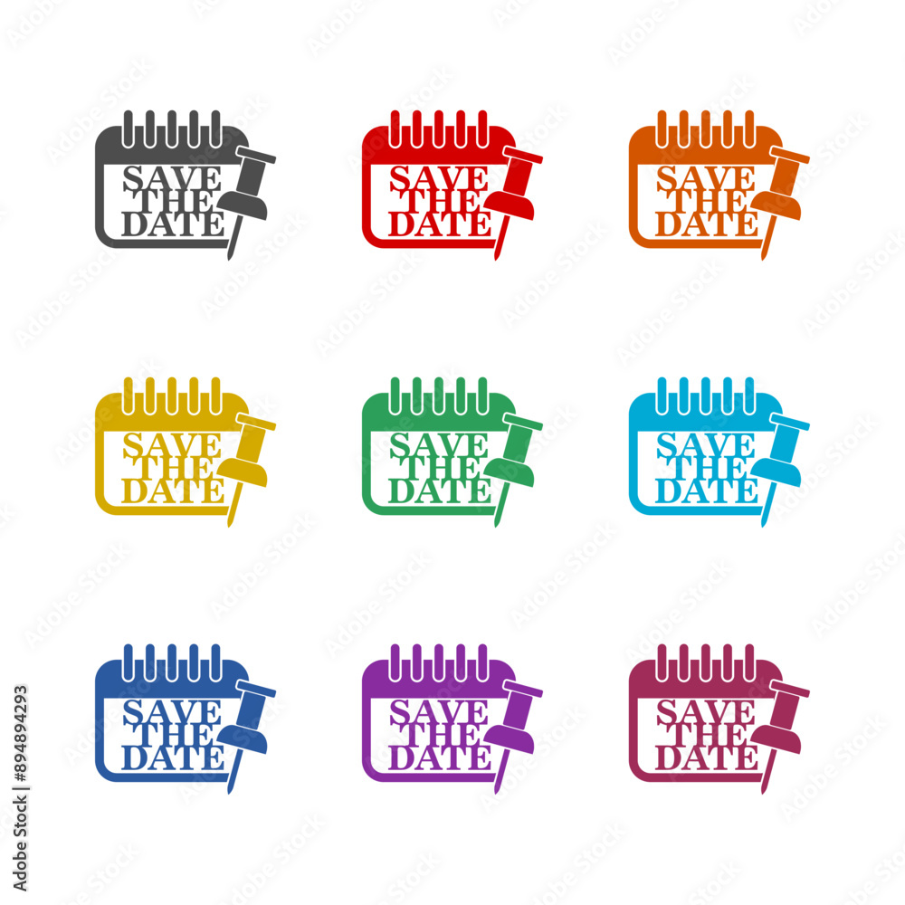Poster save the date icon isolated on white background. set icons colorful