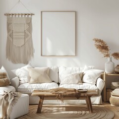 Cozy Living Room Interior Design with Neutral Colors and Natural Textures.