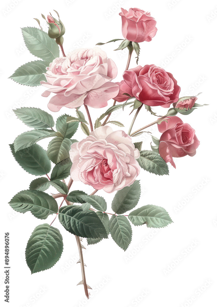 Canvas Prints png elegant vintage rose botanical illustration