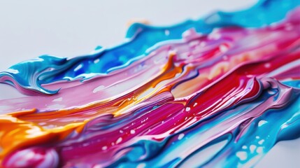 This image showcases vibrant abstract brush strokes of pink, blue, yellow, and red colors blending harmoniously on a canvas, creating a lively and dynamic composition.