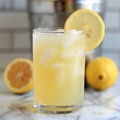 Refreshing Iced Lemon Drink in Tall Glass