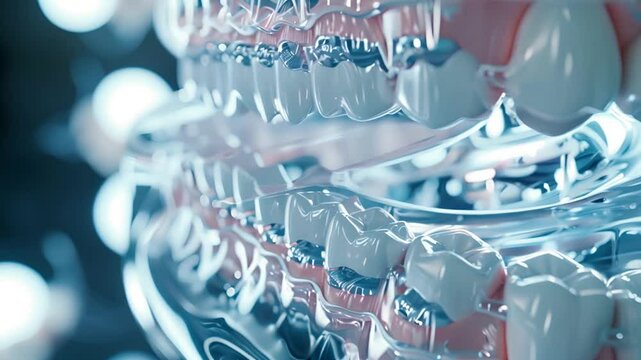 Transparent braces on teeth, showcasing dental correction technology