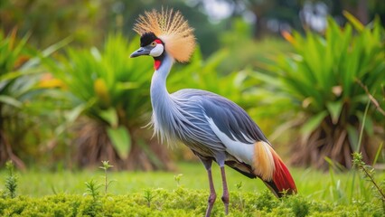 Fototapeta premium Graceful grey crowned crane standing in its natural habitat, wildlife, bird, nature, safari, Africa, endangered species