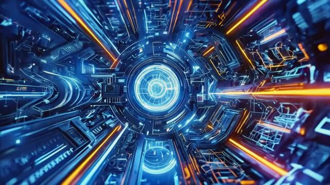 Blue technology animation. futuristic concept. vertex animation. 5G technology. Technology background. Generated AI.