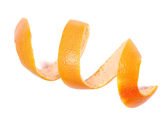 Red grapefruit peels isolated on white background, top view