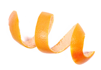 Red grapefruit peels isolated on white background, top view